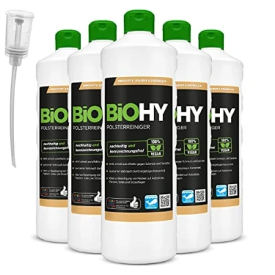 Abbildung von BiOHY Spezial Polsterreiniger (6 x 1 Liter) + Dosierer Konzentrat für Sofas, Polstermöbel, Teppiche &amp; Textilien Nasssauger Waschsauger Fleckentferner effektiver Textilerfrischer
