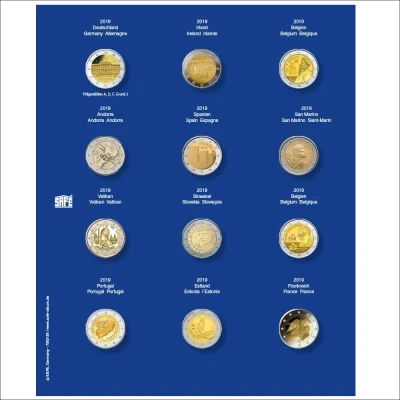 Abbildung von Safe, TOPset, Nachtrag 2 Euro Münzen in Kapseln 2019 Blatt 30 Transp/blauem Vordruckblatt Abm: 185x230 mm. pro Stk.