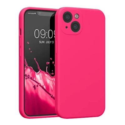 Abbildung von kwmobile Handyhülle kompatibel mit Apple iPhone 13 Hülle gummierte Handy Case aus Silikon in Neon Pink