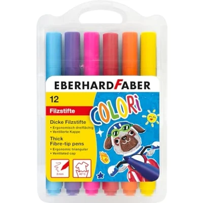 Abbildung von EBERHARD FABER 551213 Filzstifte Set Colori, 12 Dicke Malstifte in Kunststoffbox