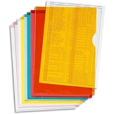 Abbildung von Exacompta 661200E 100er Pack PVC Kunststoff Aktenhüllen. für DIN A4 transparent glasklar farbig sortiert oben und seitlich offen Plastikhülle Klarsichthülle Büro die mobile Organisation