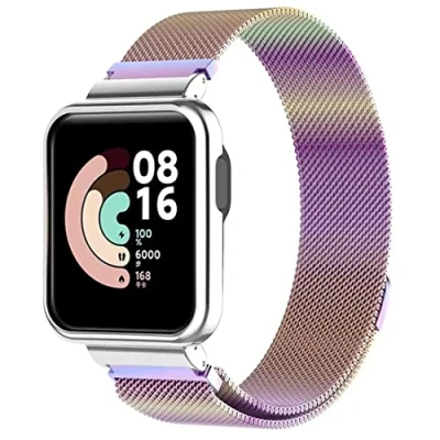 Abbildung von Keecuty Kompatibel für Xiaomi Mi Watch Lite Armband Redmi Watch, Metall Ersatzarmband Wasserdicht Edelstahl Replacement Wrist Strap Zubehör Uhrenarmband Violett