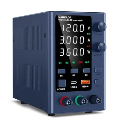 Abbildung von NANKADF Labornetzgerät 0 120V0 3A DC geregeltes Netzteil mit Datenspeicher Variables Schaltnetzteil Hochpräzise LED Anzeige Labornetzteil 5V/3,6A USB Anschluss