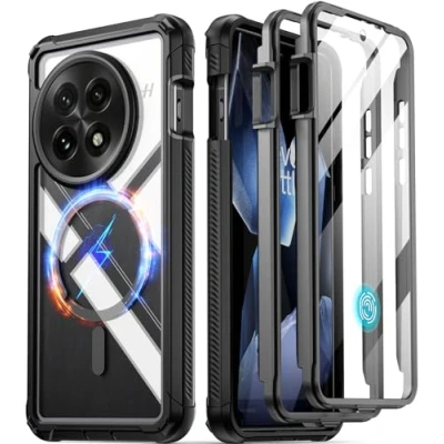 Abbildung von POETIC Guardian Hülle für OnePlus 13 5G, Eingebauter Displayschutz [Funktioniert mit Fingerabdruck ID], [2 Frontrahmen] Stoßfeste, robuste, durchsichtige Ganzkörper Schutzhülle, Schwarz/Klar