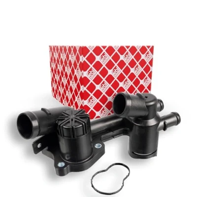 Abbildung von FEBI BILSTEIN 171228 Kühlwasserthermostat 80, 89 mit Dichtung Temperaturschalter Gehäuse VOLKSWAGEN: GOLF 6, Caddy 3 Kombi, Polo V Schrägheck