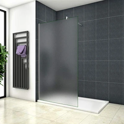 Abbildung von Aica Sanitär Duschwand Walk In Dusche 90cm Duschabtrennung 10mm NANO Milchglas Glas Duschtrennwand 200cm Höhe Splitterschutzfolie