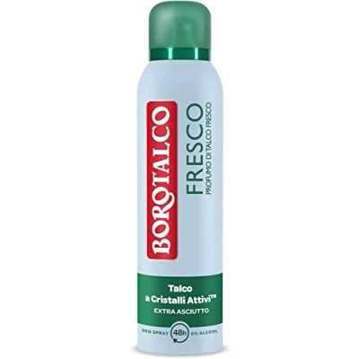 Abbildung von Borotalco, Deodorant Spray Frisch, alkoholfreie Formel und mit Talkum aktiven Kristallen, dreifacher Schutz, trockener Talkumduft, 48 Stunden Wirksamkeit 1 Flasche à 150 ml