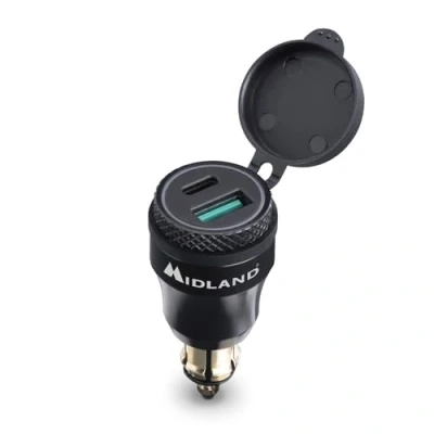 Abbildung von Midland MP DIN USB C Ladegerät/Netzteil 12/24V mit Buchse für Motorrad, Wohnmobil