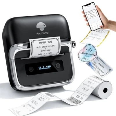 Abbildung von Phomemo M250 Etikettendrucker, 3 Zoll Bluetooth Etikettiergerät Thermo Barcode Drucker für Einzelhandel, Büro, Label Printer Kompatibel mit Telefonen &amp; PC, Druckgröße 20 75 mm Schwarz