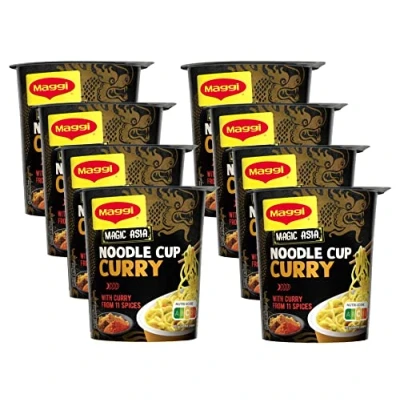 Abbildung von MAGGI Magic Asia Nudel Cup Curry, leckeres Fertiggericht, Instant Nudeln, aromatisch pikant, mit Gemüse verfeinert, 8er Pack (8x63g)