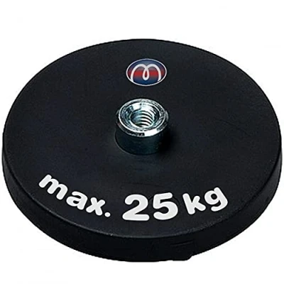 Abbildung von Neodym Magnet System gummiert Ø 66 mm Gewinde Buchse (Innen Gewinde) M5 Haftkraft 25 kg Starke Magnete mit Gummi für Schrauben Haken Ösen, Größen:Ø 66mm 25kg
