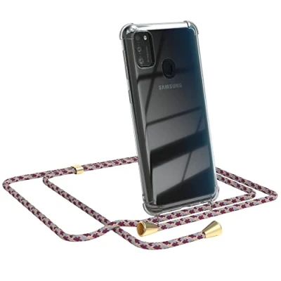 Abbildung von EAZY CASE Handykette kompatibel mit Samsung Galaxy M30s / M21 Handyhülle Umhängeband, Handykordel Schutzhülle, Silikonhülle, Hülle Band, Stylische Kette für Smartphone, Bordeaux Camouflage