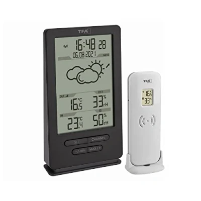 Abbildung von TFA Dostmann Digitale Funk Wetterstation mit Außensensor, 35.1162.10, Innen und Außenklima, Sender, Wettervorhersage, inkl Funkuhr, Temperatur/Luftfeuchtigkeit, Amazon Exklusiv, grau