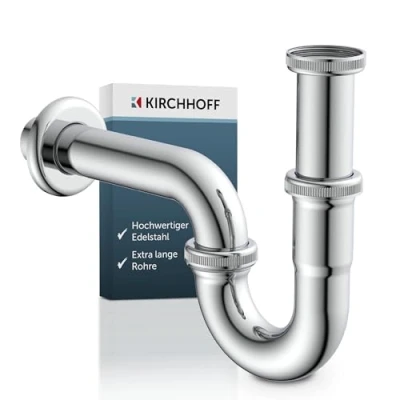 Abbildung von KIRCHHOFF Siphon Waschbecken PLUS, mit extra langem Abflussrohr und Tauchrohr, Universal Syphon Standardanschlussmaßen 1 1/4&quot; 32mm, 98801120