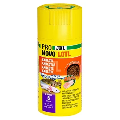 Abbildung von JBL PRONOVO LOTL GRANO, Hauptfutter für Axolotl von 3 10 cm, Klickdosierer, Fischfutter Granulat, Größe S, 100 ml