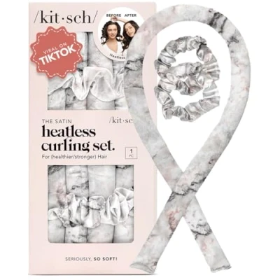 Abbildung von Kitsch Satin Heatless Curling Set Lockenwickler für Curls Hair Curler &amp; Hot Roller zum Schlafen Rod Stirnband (Marmor)