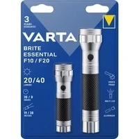 Abbildung von VARTA Taschenlampe LED Set (2 Stück), Brite Essential F10 &amp; F20, Leuchte mit gummiertem Griff, Lampe, stoßfeste Taschenleuchte, unbestückt, 3x AAA 2x C Batterien erforderlich