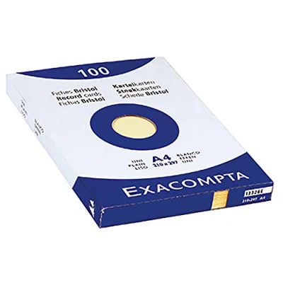 Abbildung von Exacompta 10256E 100er Pack Karteikarten kariert DIN A4 in Folie eingeschweißt 21 x 29,7 cm ideal für die Schule und Universität zum Lernen gelb