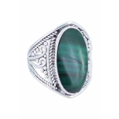Abbildung von mantraroma Silberring DAHAB oval groß aus 925 Silber mit Malachit (Ring Schmuckbeutel)