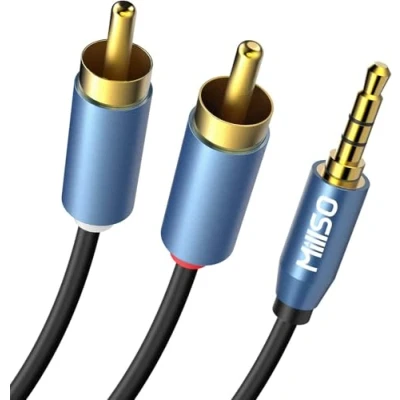 Abbildung von MillSO Klinke auf Cinch Kabel 5m 3,5mm 2X RCA Chinch Stecker Stereo Audio Aux Klinkenkabel (24K Vergoldet)