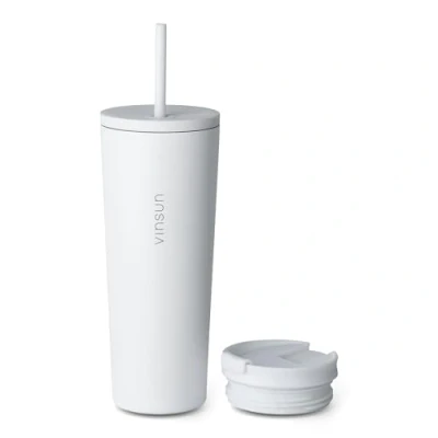 Abbildung von Vinsun Thermobecher Isolierbecher 720ml mit zwei Deckeln, Strohhalm, doppelwandig isoliert, Edelstahl, auslaufsicher, bruchfest, für heiße und kalte Getränke