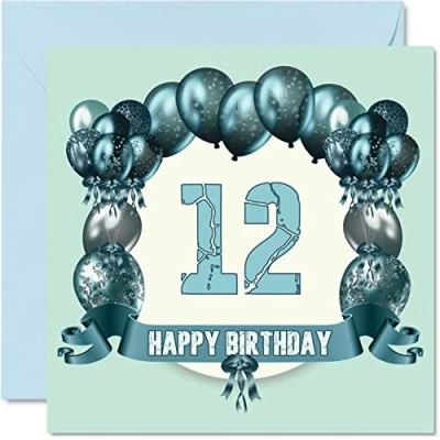 Abbildung von Lustige Geburtstagskarte zum 12. Geburtstag für Jungen Geburtstagsballons Happy Birthday Karte Sohn, Neffe, Nichte, Schwester, Cousin, Bruder, Enkelin, Tochter, Enkel, 145 x mm, Grußkarten