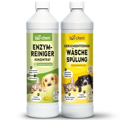 Abbildung von bio chem Geruchsentferner Set Enzymreiniger Konzentrat 1L + Wäschespülung Mikrobiologisch &amp; effektiv Gegen Tiergeruch auf Textilien Oberflächen