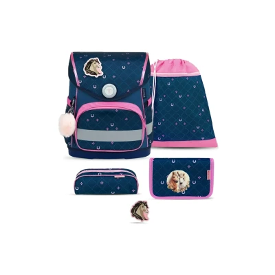 Abbildung von Belmil Compact mit Patches Schulranzen Set 5 teilig Meet your Horses Brustgurt, Magnetverschluss, Patch 1 Stück Schulrucksack