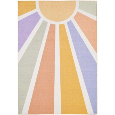 Abbildung von SIMPEX Kinderzimmer Teppich Regenbogen Design Kinderteppich Babyzimmer Teppiche Spielteppich für Jungen und Mädchen Bunt Waschbar rutschfest 120 x 170 cm, Rechteckig