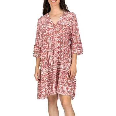 Abbildung von DENIMFY Sommerkleid Damen Kleid DFFrida A Linie 3/4 Arm Freizeitkleid mit V Ausschnitt aus 100% Viskose