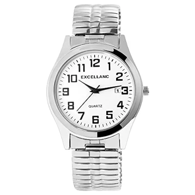 Abbildung von Excellanc Herren Uhr Zugband Edelstahl Comfort fit Datum Analog Quarz 2700021 (silberfarbig weiß)