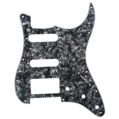 Abbildung von Musiclily HSS 11 Löcher Strat Schlagbrett Pickguard für Fender American/Mexican Standard Stratocaster Modern Style E Gitarre,4 lagig Black Pearl