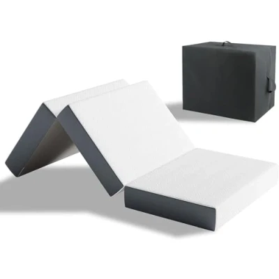 Abbildung von Vesgantti Klappmatratze Gästematratze 90x190x10 cm 3 teilige Gel Schaumstoff Faltbare Matratze für Gästebett Reisebett Platzsparend Öko Tex Zertifiziert, weiß