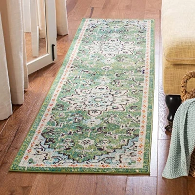 Abbildung von SAFAVIEH Boho Teppich für Wohnzimmer, Esszimmer, Schlafzimmer Madison Collection, Kurzer Flor, Silber und Elfenbein, 61 X 244 cm