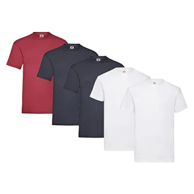 Abbildung von Fruit of the Loom 5er Pack T Shirts, 2X Weiss + Deep Navy 1x Dunkelrot 1 HL Kauf Notizblock, Größe XXL