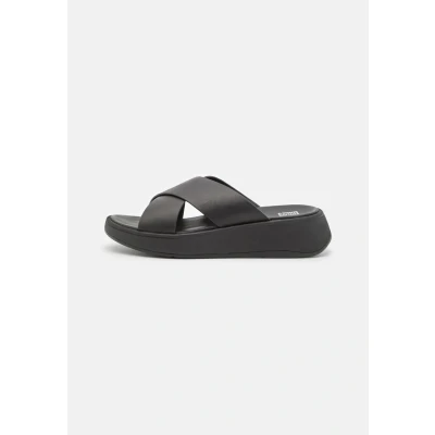 Abbildung von Fitflop Flatform Cross Slides Pantolette hoch, Damen, Größe: 43, Black Leder