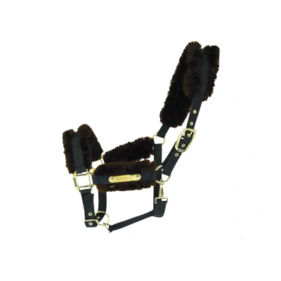 Abbildung von Kentucky Halfter Nylon Sheepskin Braun Warmblut