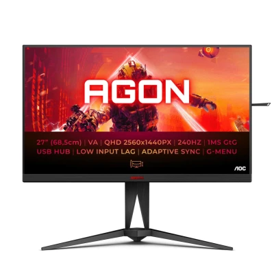 Abbildung von AOC AGON AG275QZN 27 Zoll QHD Gaming Monitor, FreeSync Premium , 0,5 ms, 240 Hz (2560x1440, DisplayPort, HDMI, USB Hub) schwarz/rot