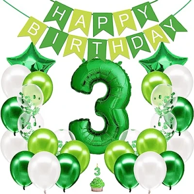 Abbildung von envami® Geburtstagsdeko Jungen Grün Zahl 3. Geburtstag Junge Happy Birthday Deko Folienballon 3 Luftballon Kindergeburtstag