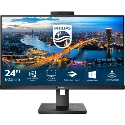 Abbildung von Philips 242B1H 24 Zoll FHD Monitor, Webcam, höhenverstellbar (1920x1080, 75 Hz, VGA, HDMI, DisplayPort, USB Hub) schwarz