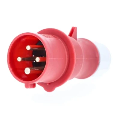 Abbildung von as Schwabe CEE Stecker 400V/16A/4 polig Starkstrom mit Schraubkontakt für Leistungsanschluss Stromstecker Schlagfest Spritzwassergeschützt IP44 Rot/Grau, 60570