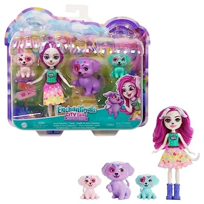 Abbildung von Enchantimals Familienset, Puppe (15 cm) mit 34 Tierfiguren, großartiges Geschenk für Kinder ab 3 Jahren, HKN14