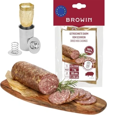Abbildung von BROWIN® Naturdarm für Wurst Premium hausgemachte Würstchen, Wacholderwurst, Weißwurst, Bratwurst (100 mm, 50 cm 2 Stk., Schweinedarm)