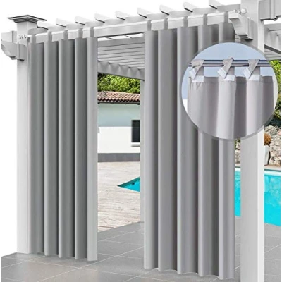 Abbildung von Outdoor Vorhang 2er SET Schlaufengardine 220 x 155 cm Gartenlauben Balkon Vorhänge Gardinen Verdunkelungsvorhänge mit Schlaufen, Wasserdicht für Pavillon Strandhaus (2 Panele) Grau [129]