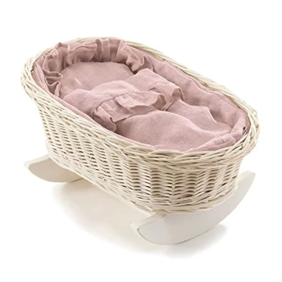 Abbildung von e wicker24 DESAYER SCHAUKELBETT MIT Leine BETTWÄSCHE, EINE SHAUKELWEIGE AUS WEIDE, LEINEN Kissen UND Decke, NATÜRLICHE KINDERSPIELZEUG, EIN Geschenk FUR Kind (Pink)