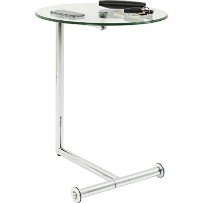Abbildung von Kare Design Beistelltisch Easy Living, Chrom, Rund, 46cm Durchmesser, rollbar, Laptoptisch, Nachttisch, Wohnzimmertisch, Glas Tischplatte, Stahlgestell, 63x46x46 cm (H/B/T)