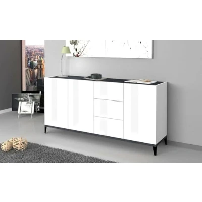 Abbildung von Dmora Modernes Sideboard mit 3 Türen und Schubladen, Made in Italy, erhöhtes Küchen Sideboard, Wohnzimmer Design Buffet, cm 160x40h82, glänzendes Weiß Schiefer