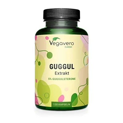 Abbildung von Guggul Kapseln Ayurveda Premium: 500 mg Extrakt (15:1) 5% Guggulsterone Rohstoff aus Indien Laborgeprüft 120 Stück Vegan ohne Zusatzstoffe Deutsche Produktion von Vegavero®
