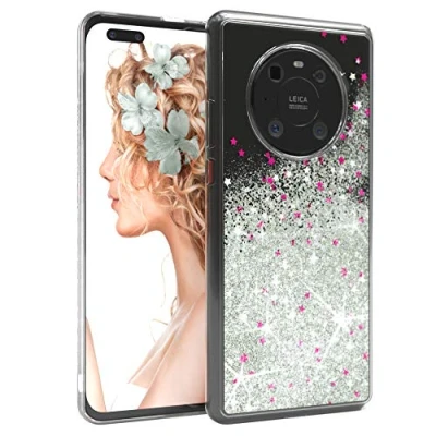 Abbildung von EAZY CASE Hülle kompatibel mit Huawei Mate 40 Pro 5G Schutzhülle Flüssig Glitzer, Handyhülle, Schutzhülle, Back Cover Glitter Flüssigkeit, TPU/Silikon, Transparent/Durchsichtig, Silber