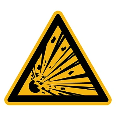 Abbildung von Aufkleber Gefahr Warnung NF ISO 7010 Selbstklebende Plastifizierte Dreiecksplatte Wasser und UV beständig Explosive Materialien 25x25 cm